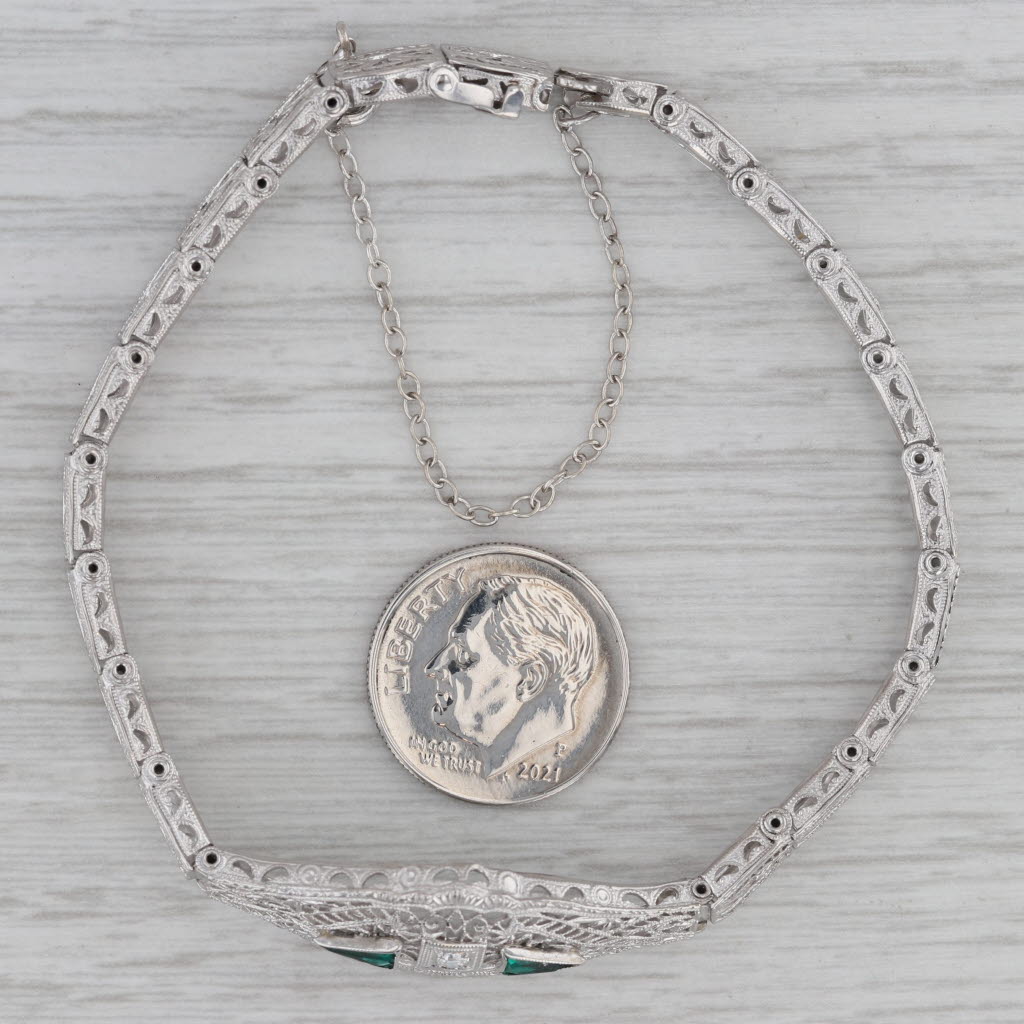 Gray Vintage Art Deco Filigree Diamond Bracelet 10k White Gold 7"