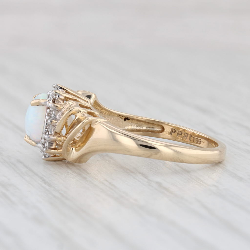 Light Gray Lab Created Opal Diamond Ring 10k Yellow Gold Size 7.25