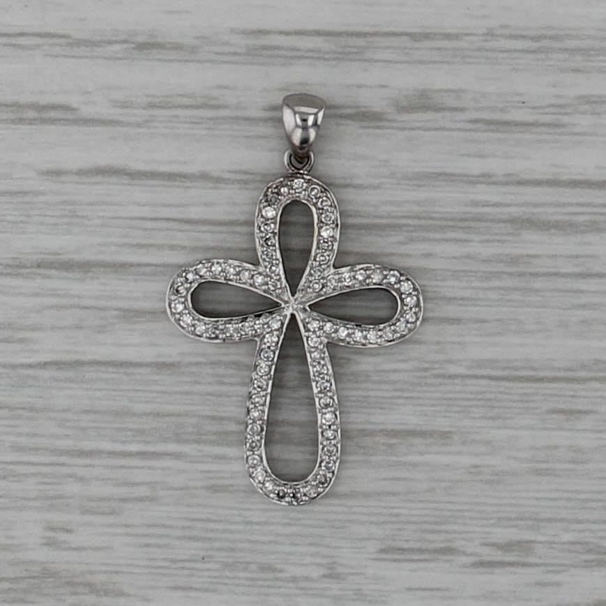 0.26ctw VS2 Diamond Open Work Cross Pendant 14k White Gold