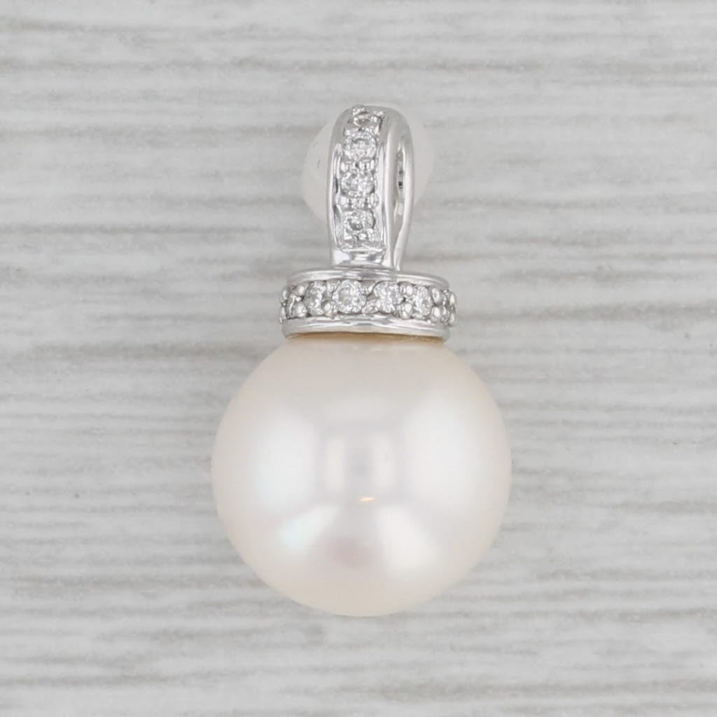 Gray Cultured Pearl Diamond Pendant 14k White Gold Small Drop
