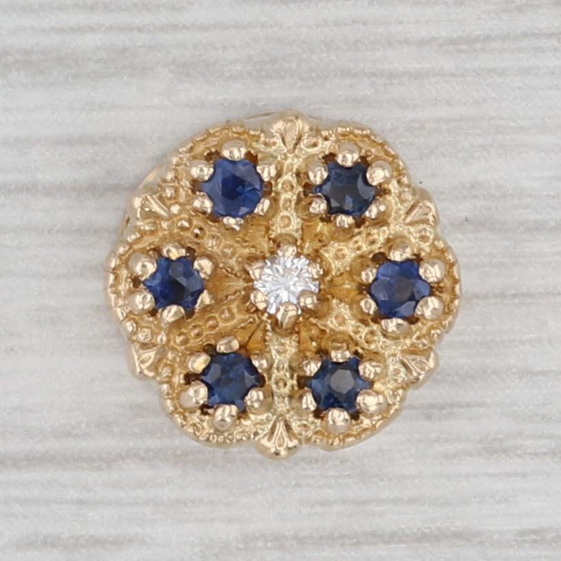 Gray 0.17ctw Blue Sapphire Diamond Flower Slide Bracelet Charm 14k Yellow Gold
