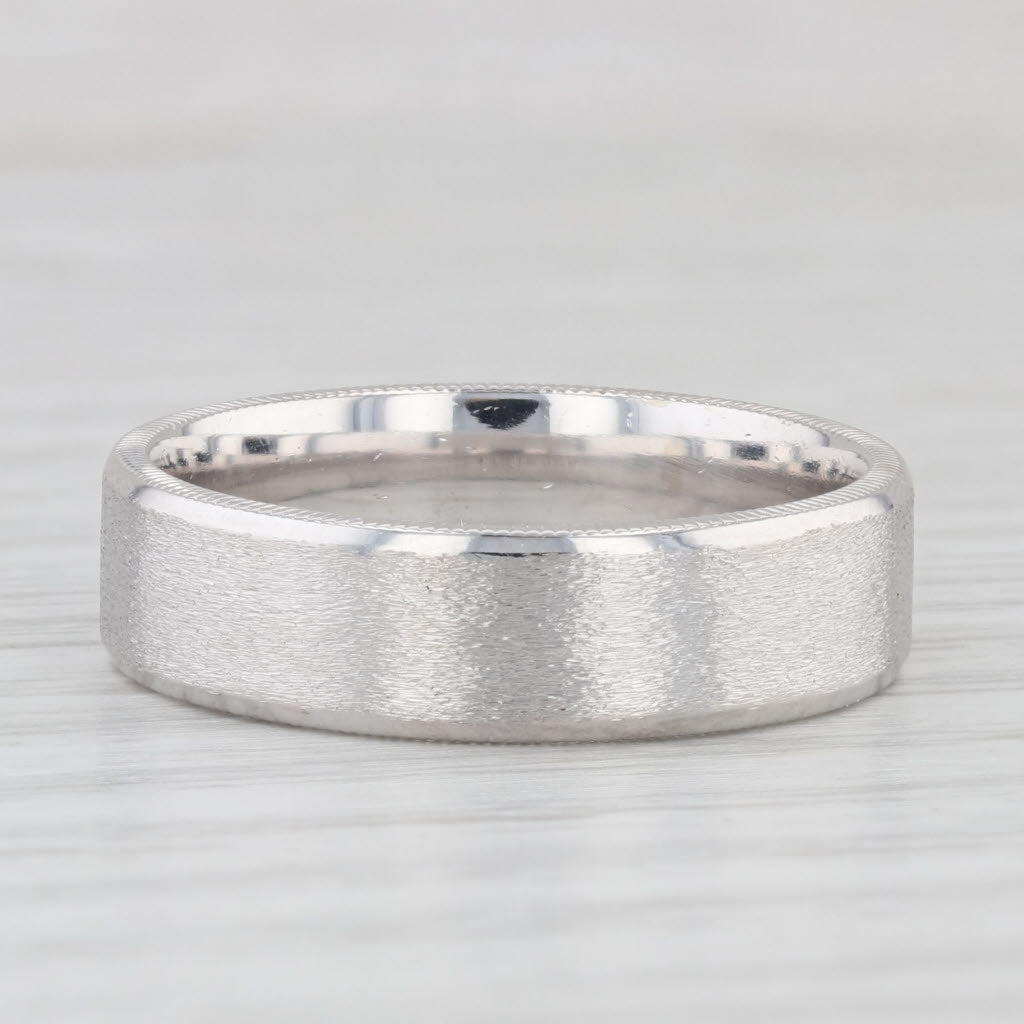 Light Gray Art Carved Men's Wedding Band 14k White Gold Brushed Finish Size 10 Ring