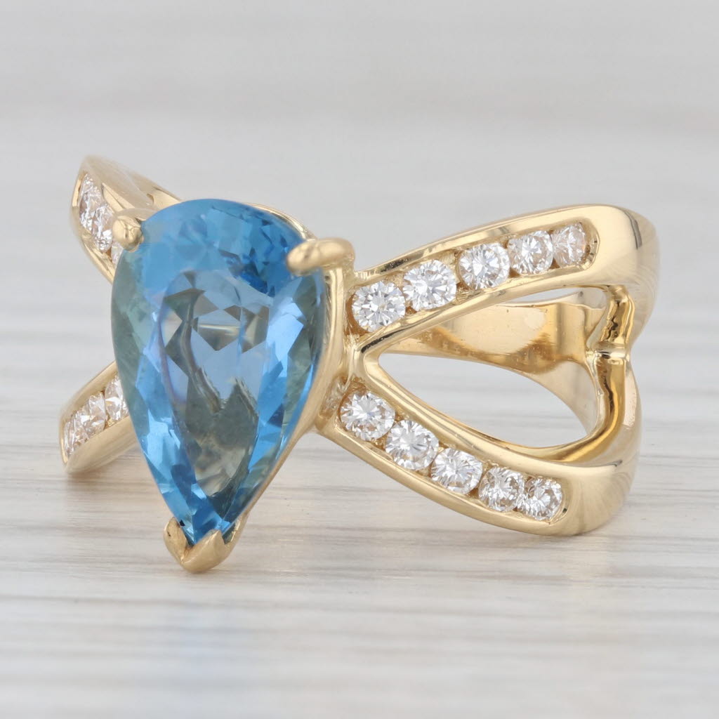 Light Gray 4.10ctw London Blue Topaz Teardrop Diamond Ring 18k Yellow Gold Size 7