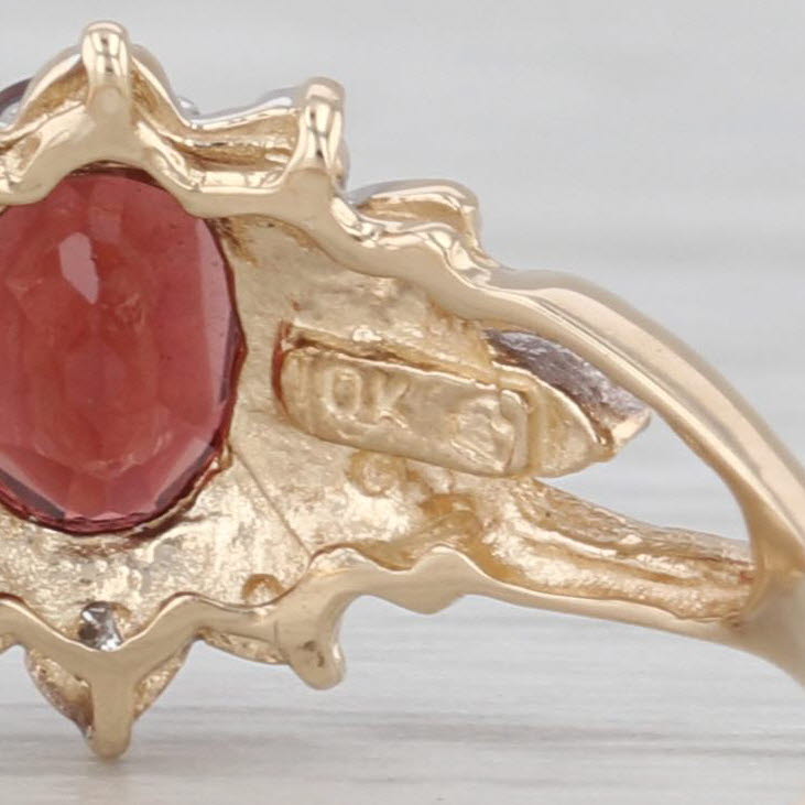 1.14ct Oval Garnet Ring 10k Yellow Gold Size 7 Diamond Accents