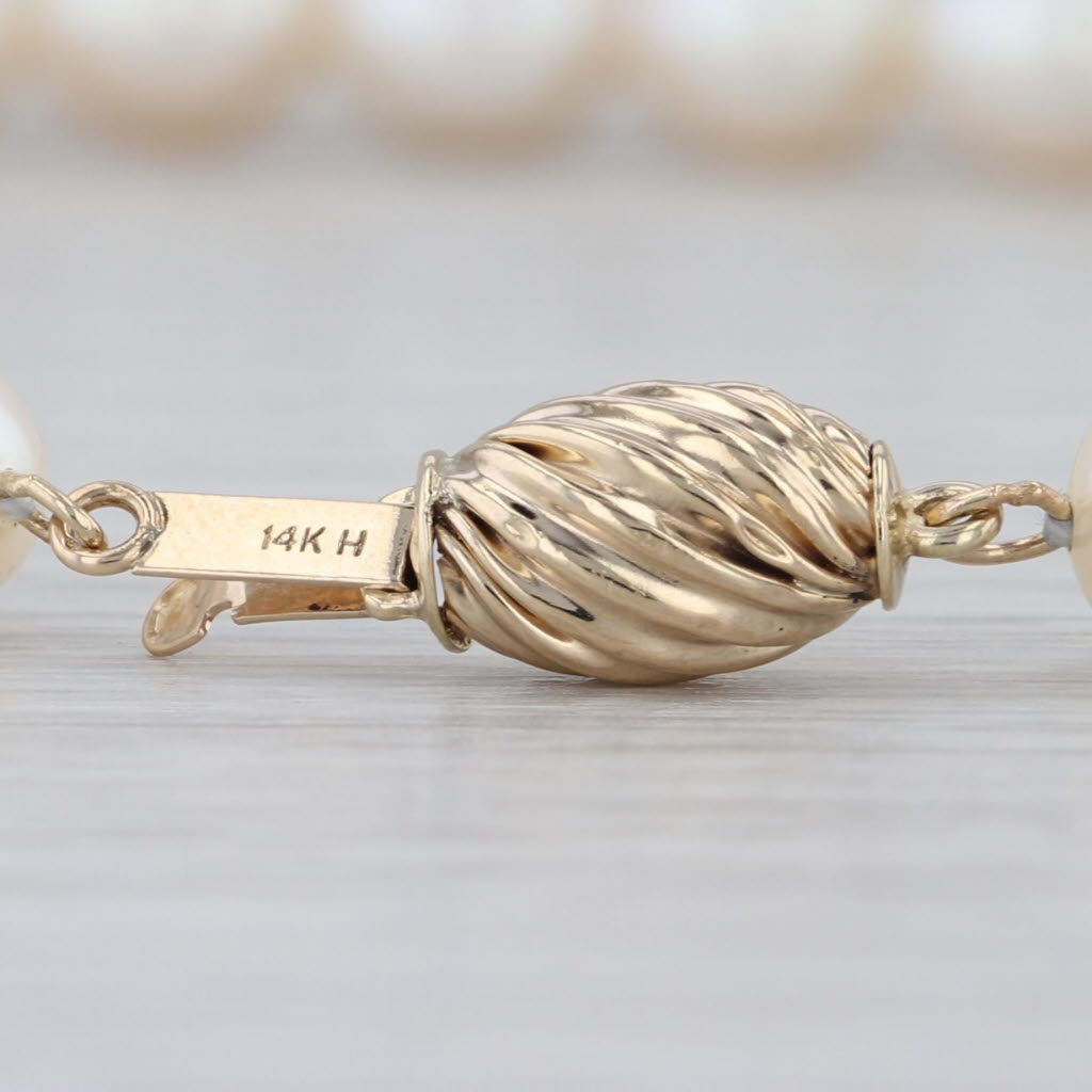 Cultured Pearl Bead Single Strand Necklace 14k Yellow Gold 16"