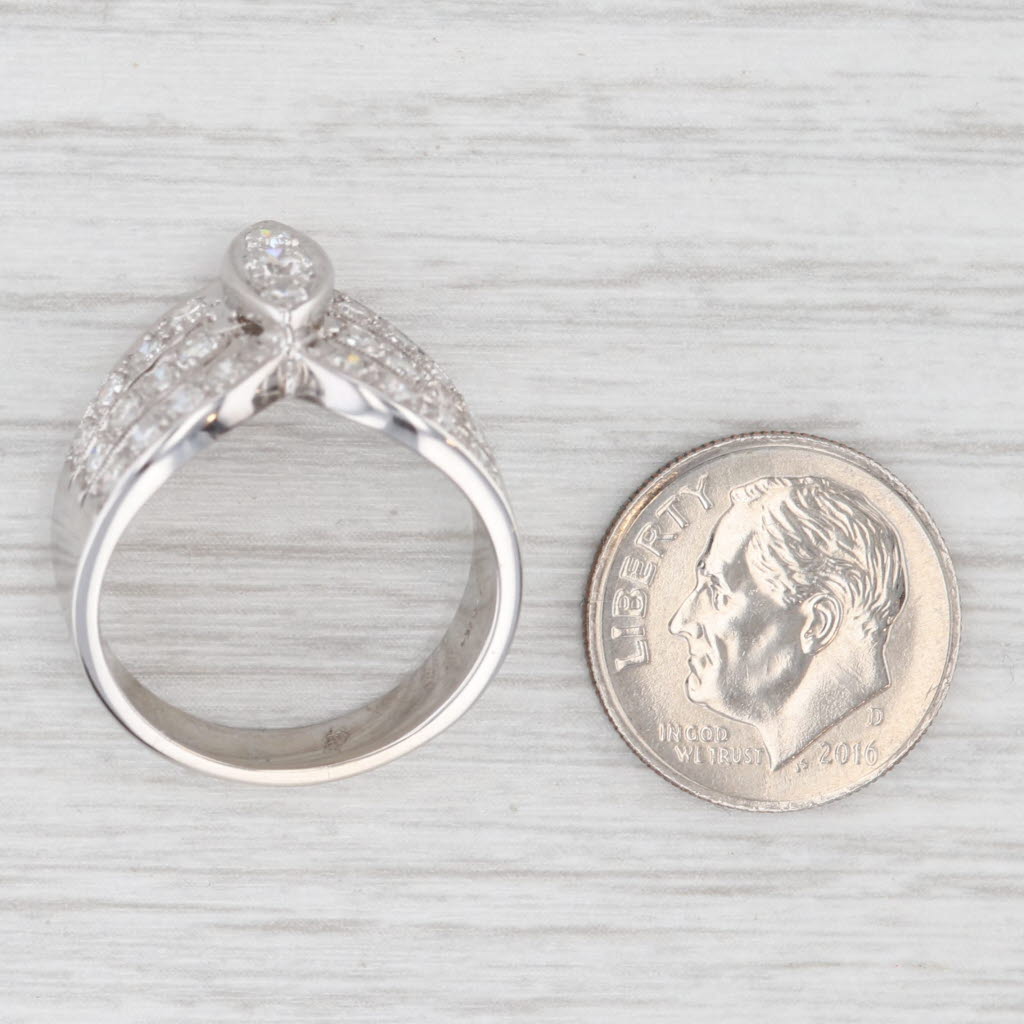 Light Gray 0.90ctw Diamond 3-Band Marquise Setting Ring 14k White Gold Size 8