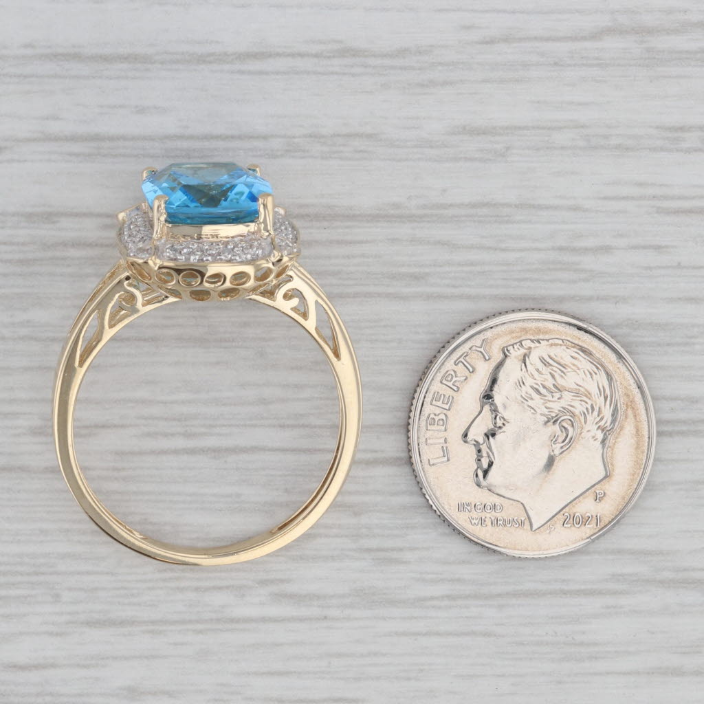 Gray 5.08ctw Blue Topaz Diamond Ring 14K Yellow Gold Cushion Solitaire Halo Size 9.25