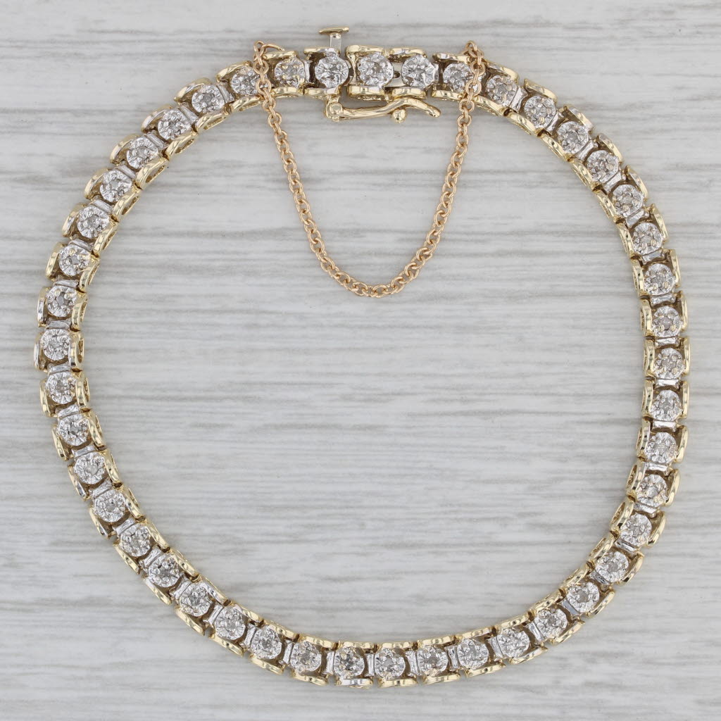 Gray 0.45ctw Diamond Tennis Bracelet 10k Yellow Gold 7" 4.4mm
