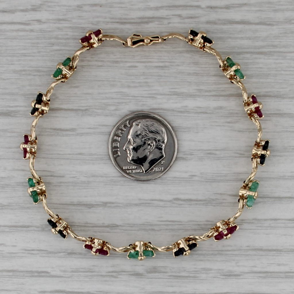 4.84ctw Ruby Sapphire Emerald Flower Tennis Bracelet 14k Yellow Gold 7"