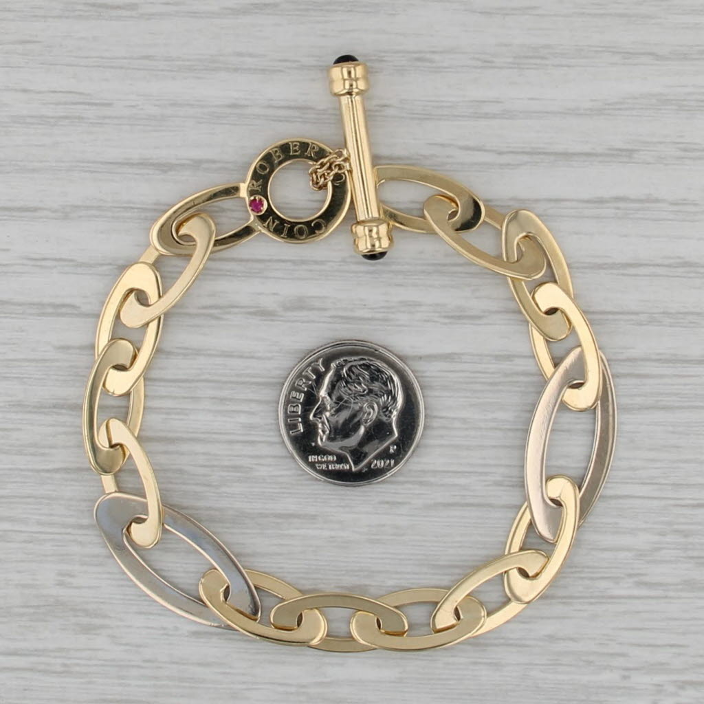 Roberto Coin Chic & Shine Sapphire Toggle Bracelet 18k Gold 7" Oval Links