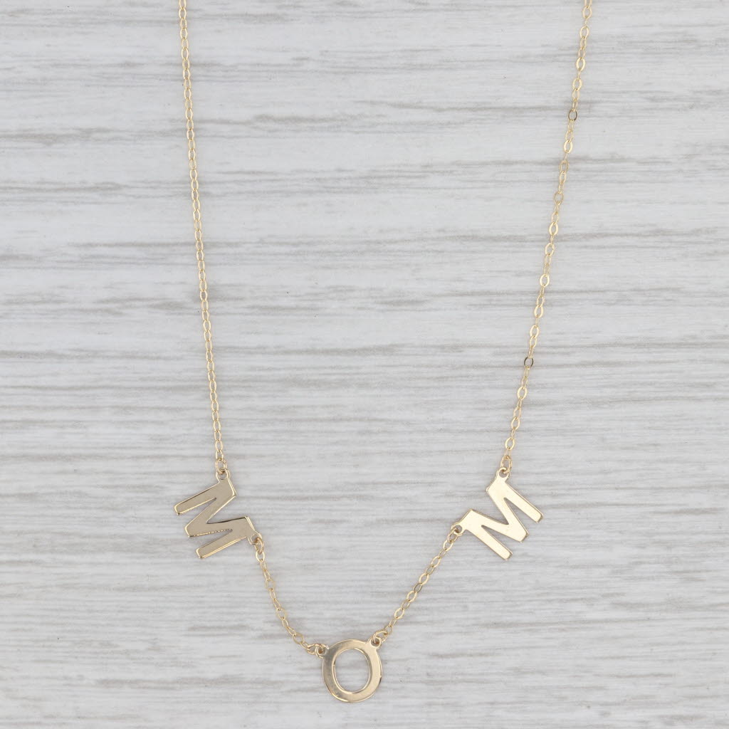 Light Gray New MOM Letters Cable Chain Necklace 14k Yellow Gold 16"-18"