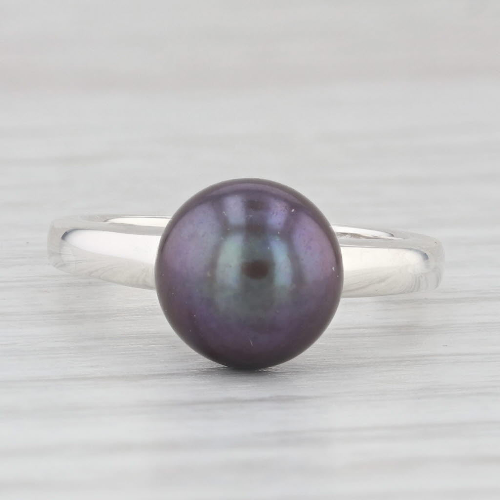 Light Gray Black Cultured Pearl Solitaire Ring Sterling Silver Size 6.25