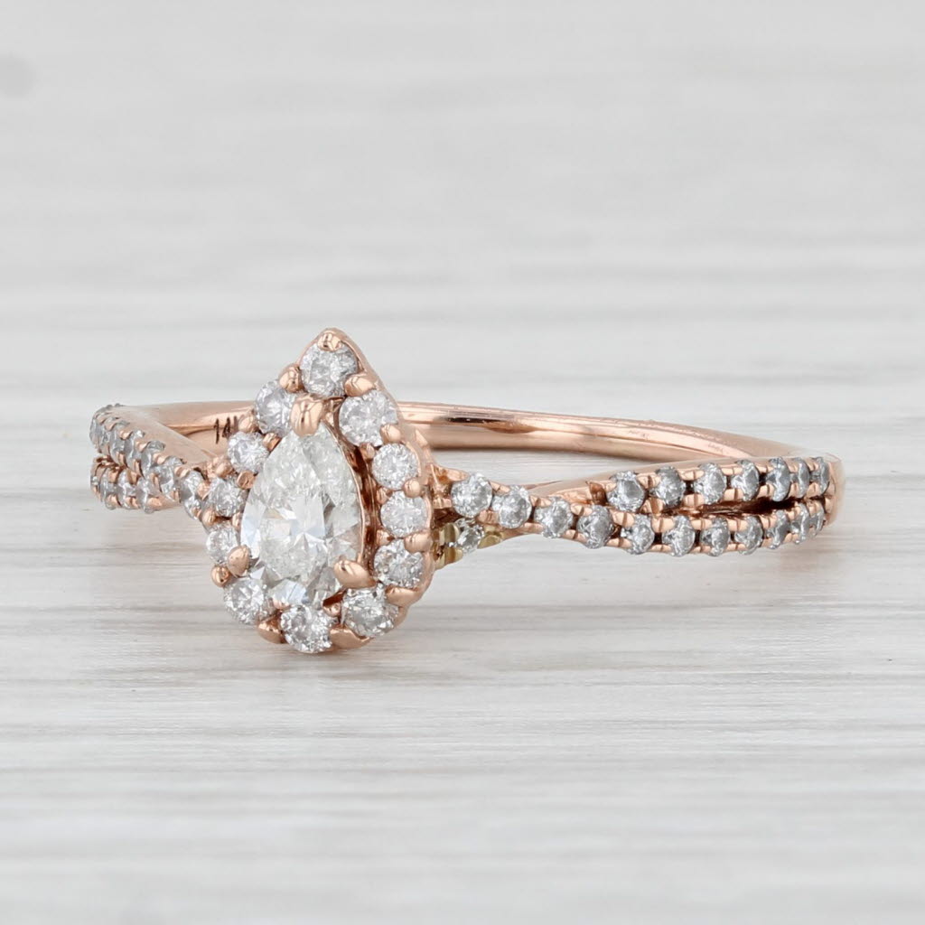 Light Gray 0.58ctw Diamond Pear Halo Engagement Ring 14k Rose Gold Size 5.5