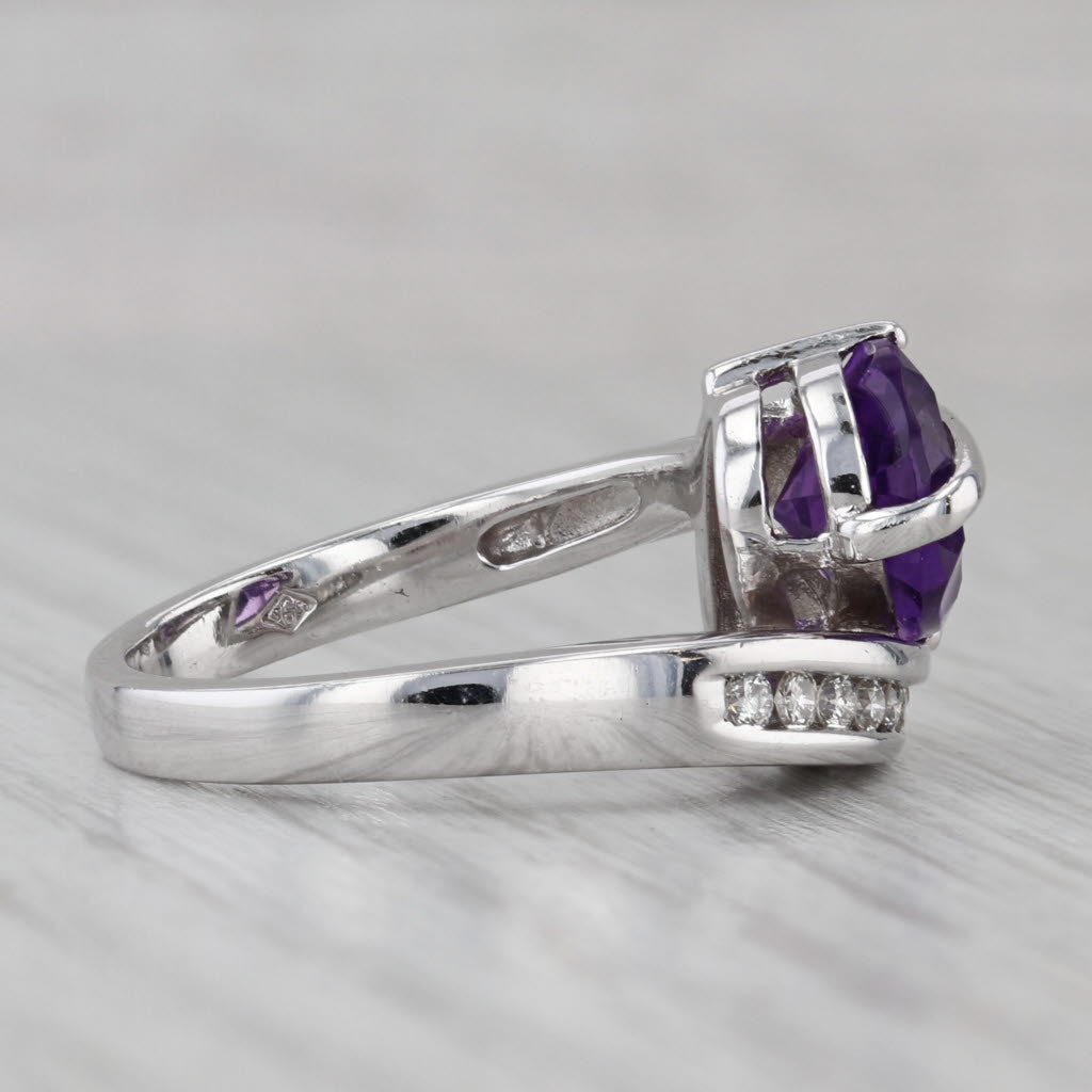 Gray 2.61ctw Pear Amethyst Diamond Overlay Ring 14k White Gold Size 7 Bypass
