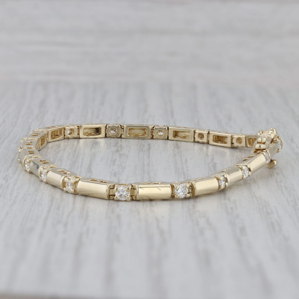 Gray 1ctw Diamond Tennis Bracelet 14k Yellow Gold 7" 2.8mm Bar Links