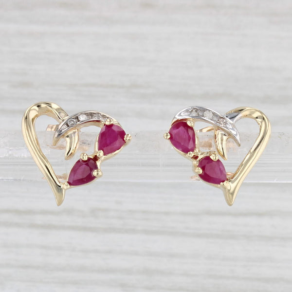 Light Gray 0.80ctw Ruby Diamond Heart Stud Earrings 14k Yellow Gold