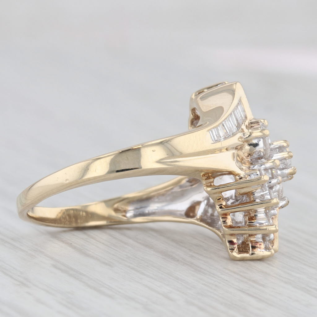Light Gray 1ctw Diamond Cluster Bypass Ring 14k Yellow Gold Size 8 Cocktail