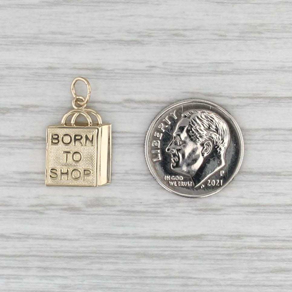 "Born to Shop" Bag Charm 14k Yellow Gold Pendant
