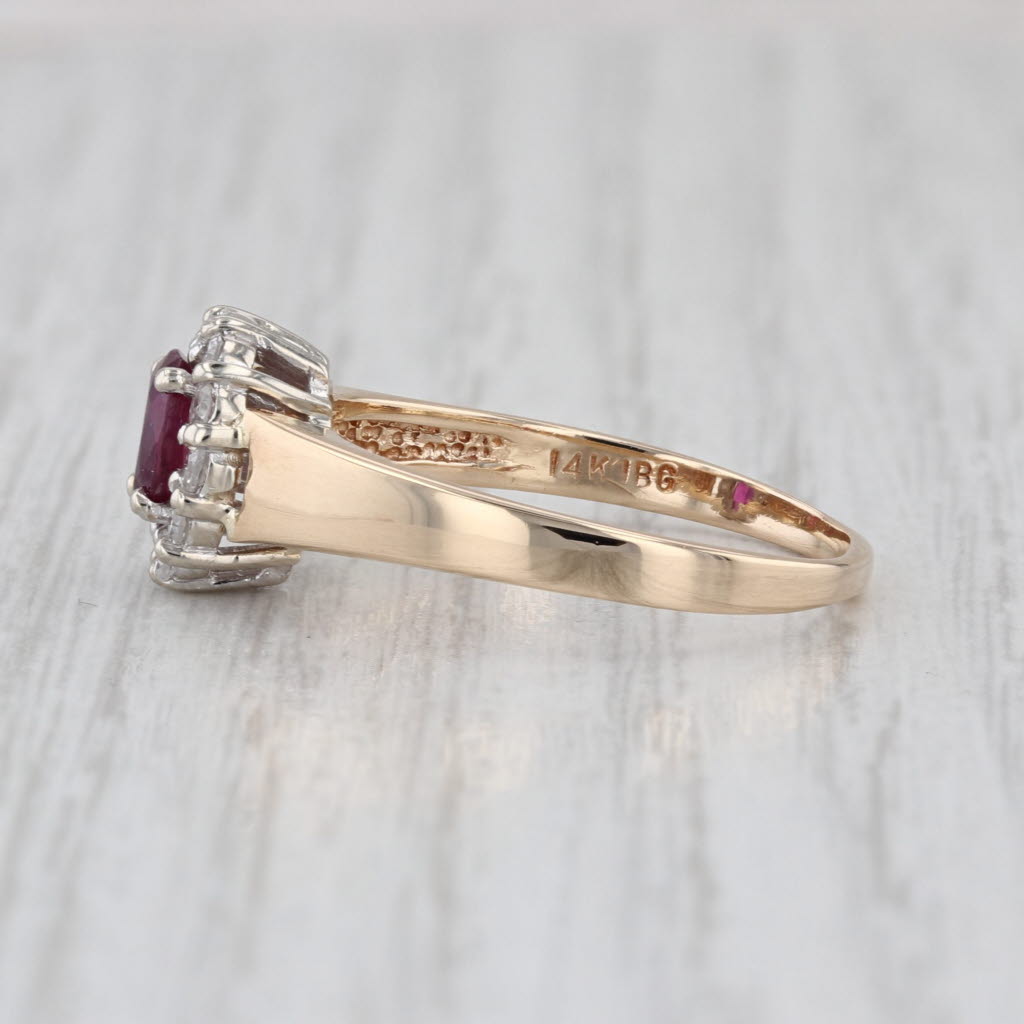 0.76ctw Oval Ruby Diamond Halo Ring 14k Yellow White Gold Size 8