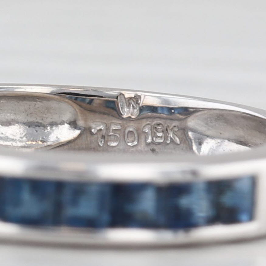 0.60ctw Blue Sapphire Wedding Ring 18k White Gold Stackable Band Size 6.25