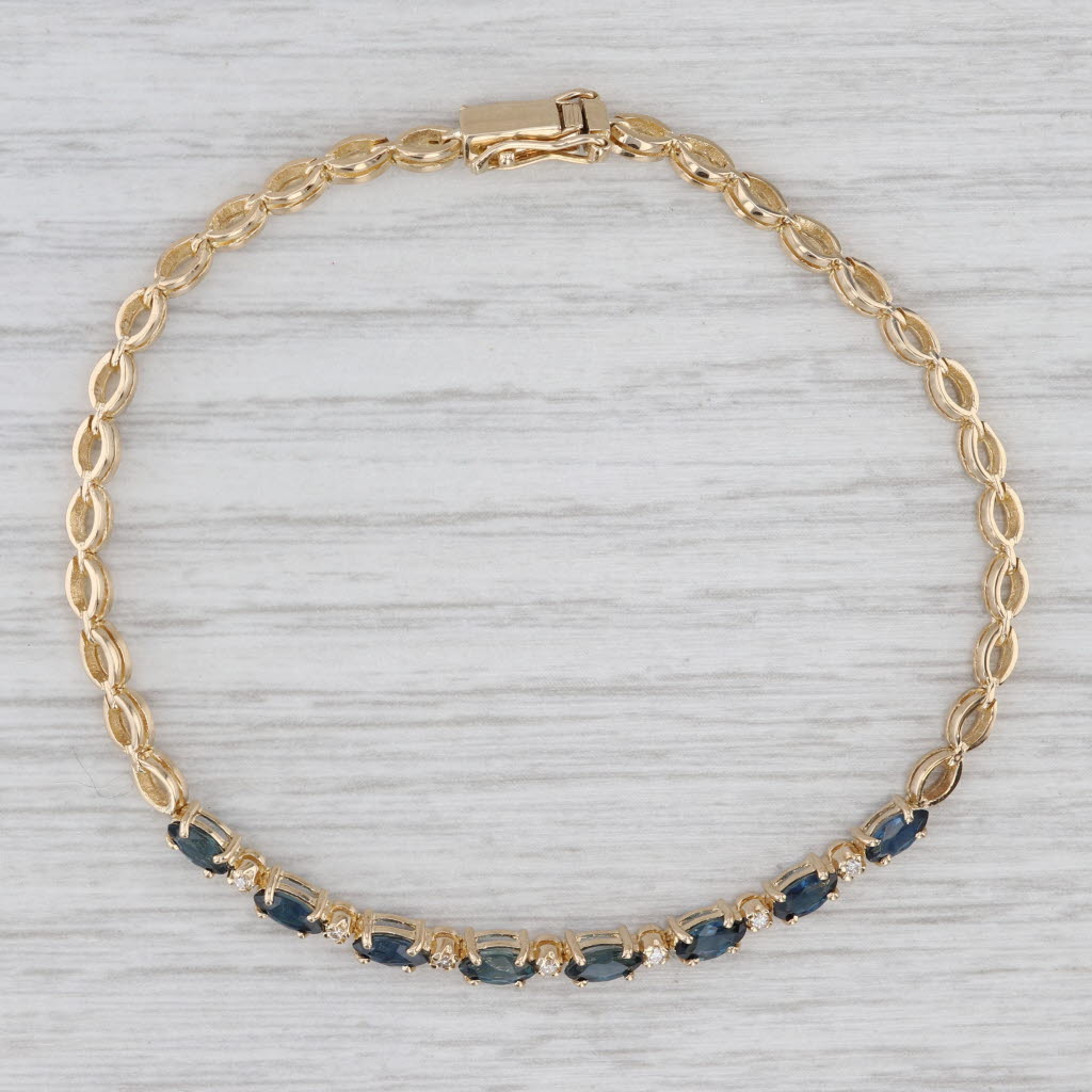 Light Gray 1.67ctw Blue Sapphire Diamond Bracelet 14k Yellow Gold 6.75" 2.8mm