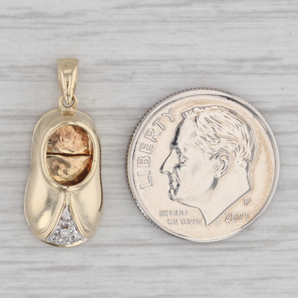 Gray Diamond Accented Baby Shoe Booty Charm 14k Yellow Gold Pendant