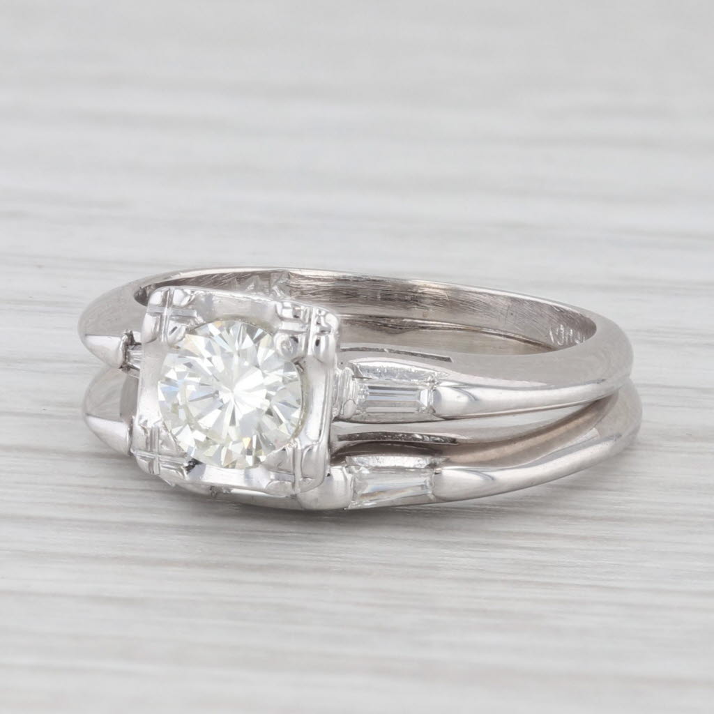 Light Gray Vintage 0.65ctw Diamond Engagement Ring Wedding Band Set 14k White Gold Size 5.5