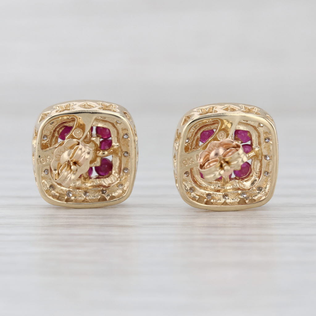 0.84ctw Ruby Diamond Halo Stud Earrings 10k Yellow Gold Studs