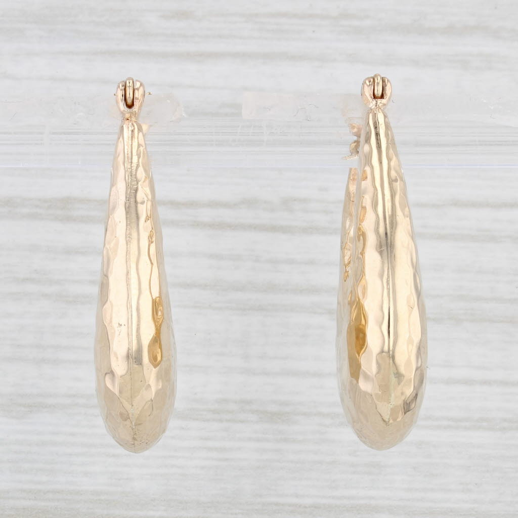 Light Gray Hammered Oval HoopEarrings 14k Yellow Gold Round Snap Top Hoops