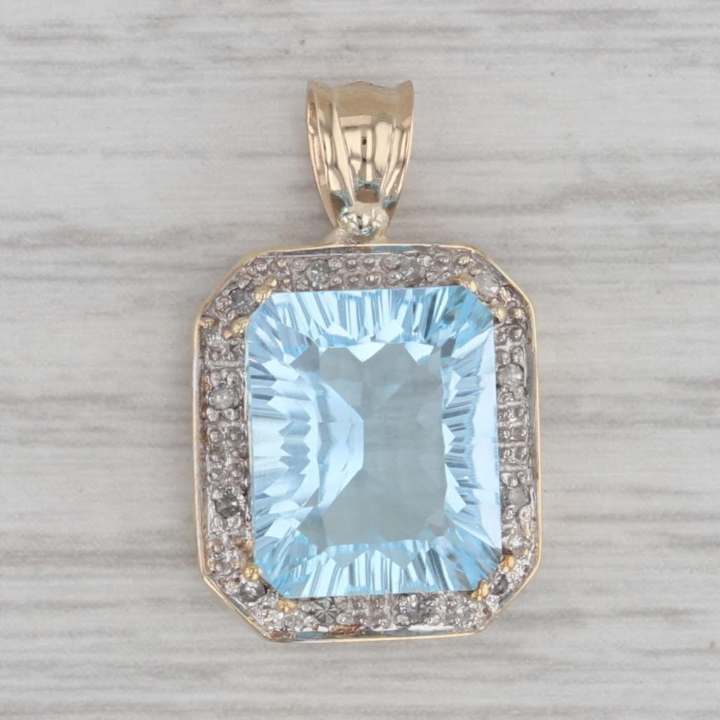 Gray 5.85ctw Blue Topaz Diamond Halo Pendant 10k Yellow Gold