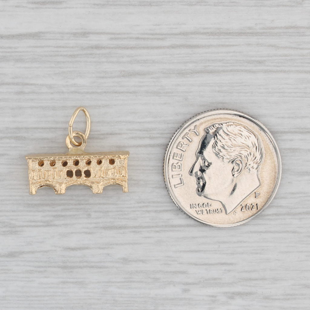 Gray Covered Bridge Charm 10k Yellow Gold Souvenir Pendant