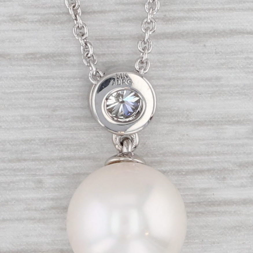 Gray Cultured Pearl 0.17ct Diamond Pendant Necklace 14k White Gold Adjustable Chain