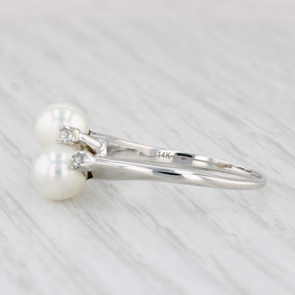 Light Gray Cultured Pearl Diamond Ring 14k White Gold Size 7.5