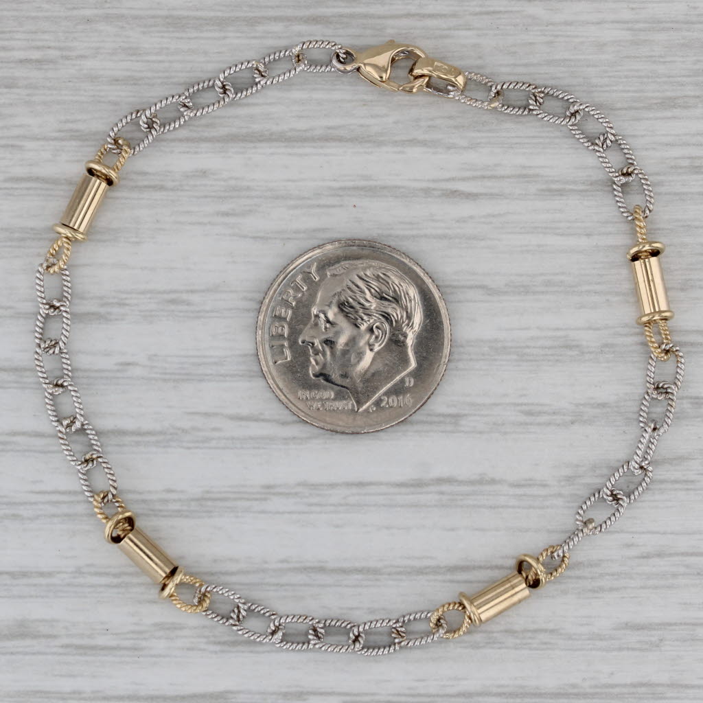 Gray 6 3/4" Cable Chain Tube Station Bracelet 14k White Yellow Gold