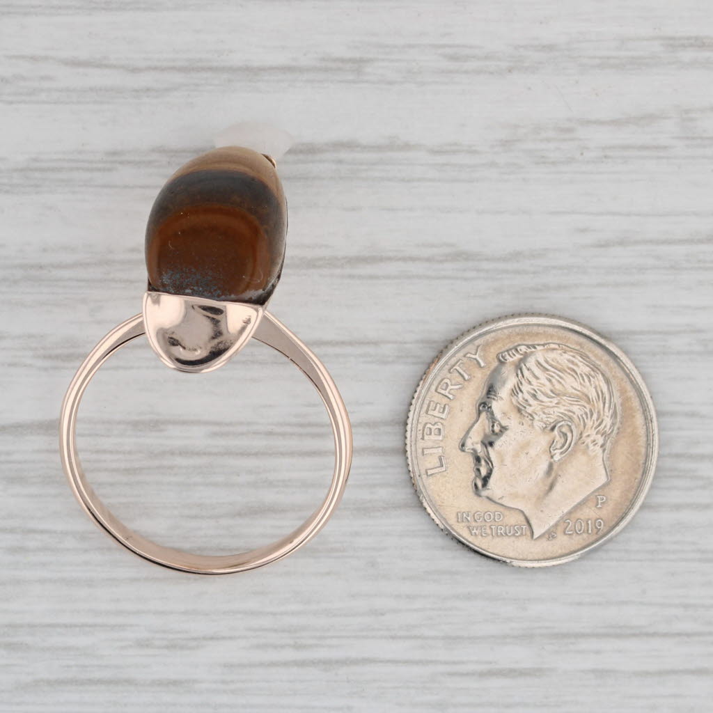 Gray Vintage Handmade Tigers Eye Ring 8k Rose Gold Size 8.25 Freeform Cabochon