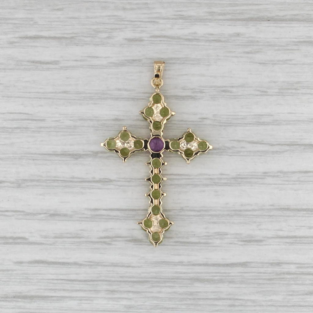2.20ctw Peridot Amethyst Cross Pendant 14k Yellow Gold