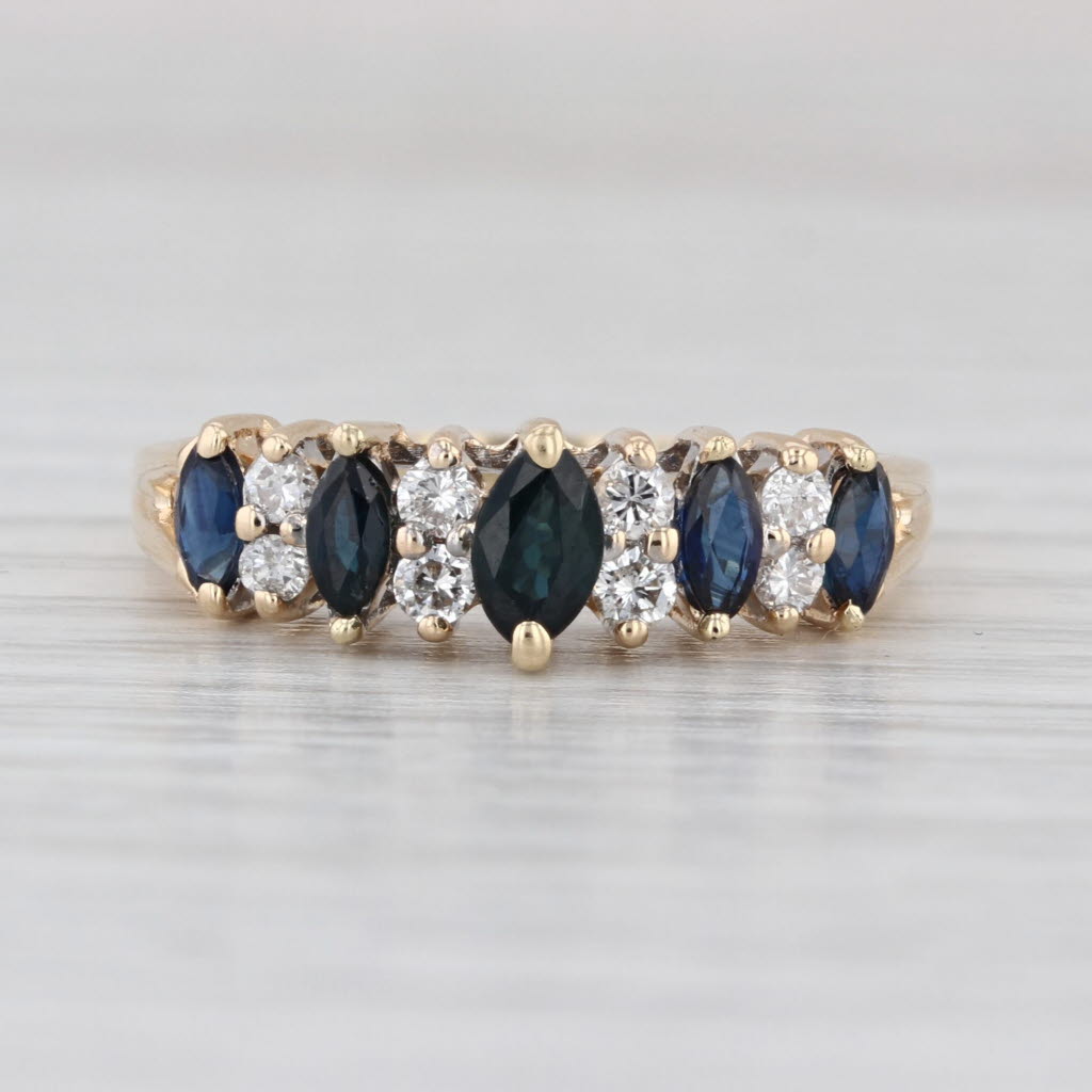 0.90ctw Tiered Blue Sapphire Diamond Rooftop Ring 14k Yellow Gold Size 8.25