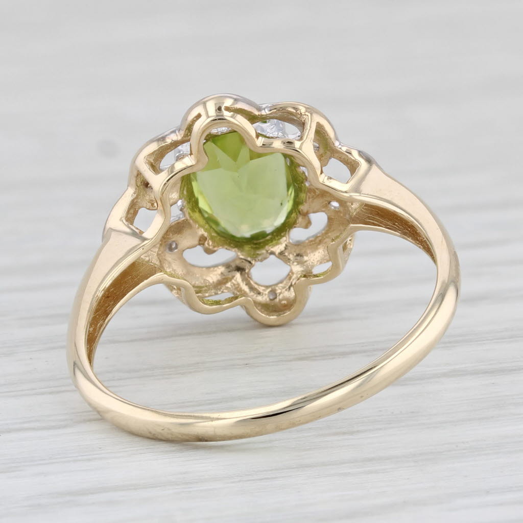 Light Gray 1.37ctw Oval Peridot Diamond Ring 9k Yellow Gold Size 8.75
