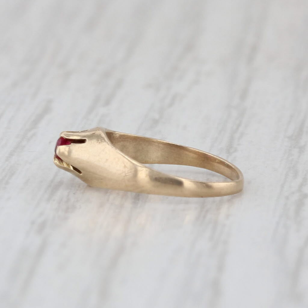 Vintage Simulated Ruby Red Glass Baby Ring 10k Yellow Gold Small Size