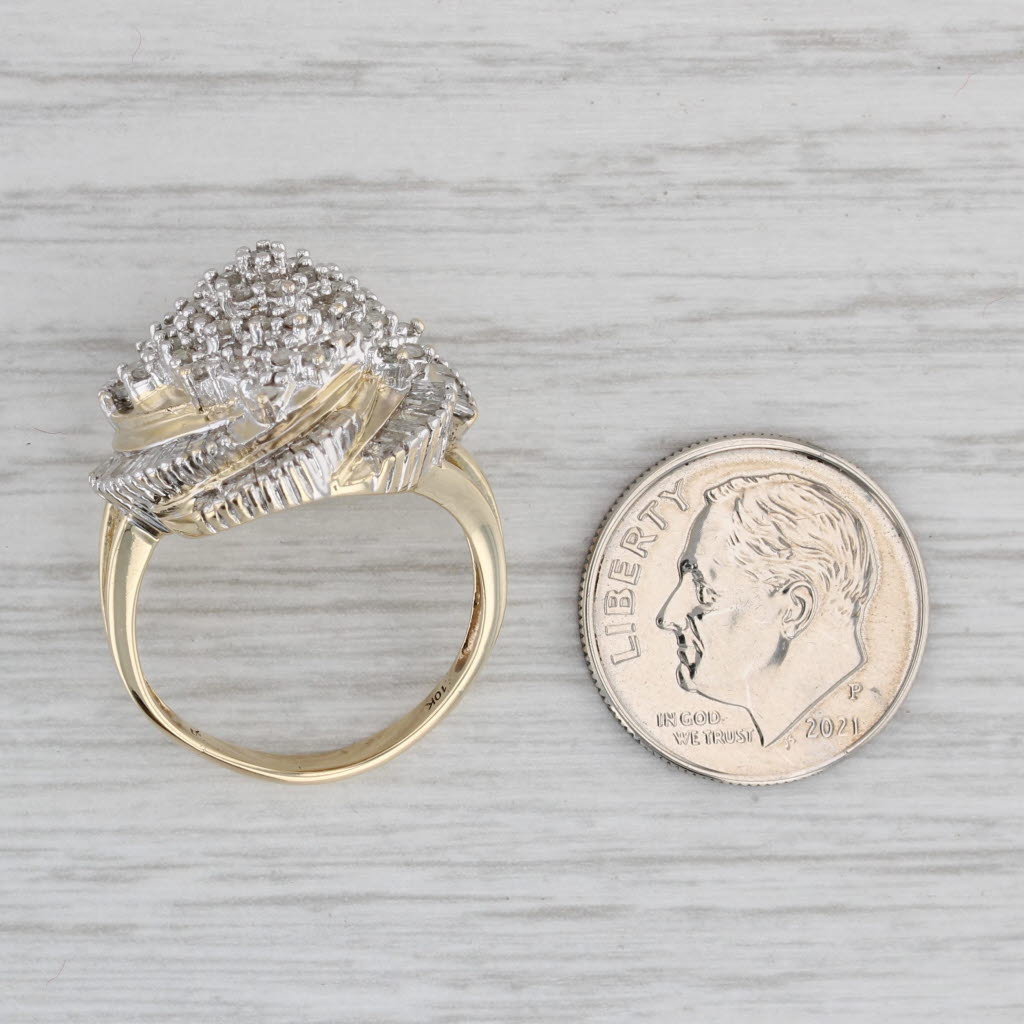 Gray 0.50ctw Diamond Cluster Swirl Ring 10k Yellow Gold Size 7 Cocktail