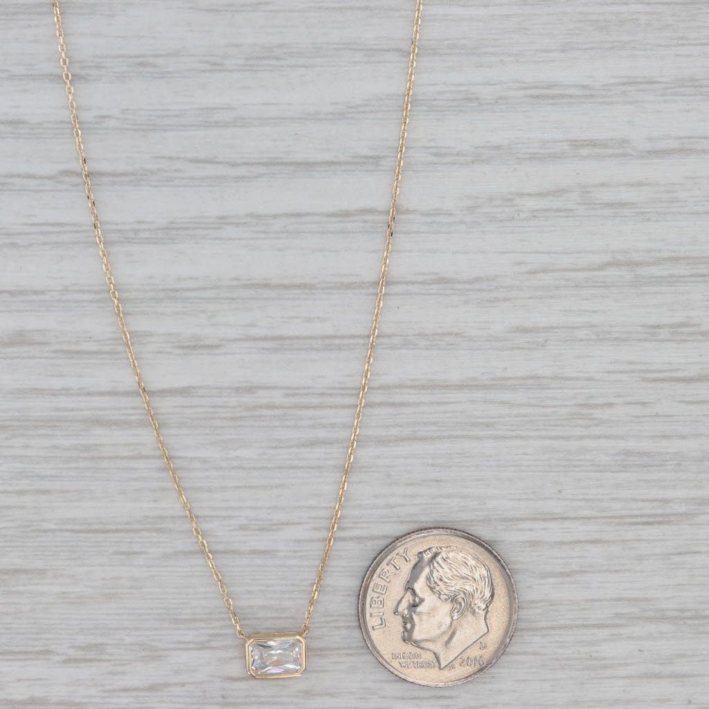 Gray Cubic Zirconia Solitaire Stationary Pendant Necklace 14k Gold 16" Cable Chain