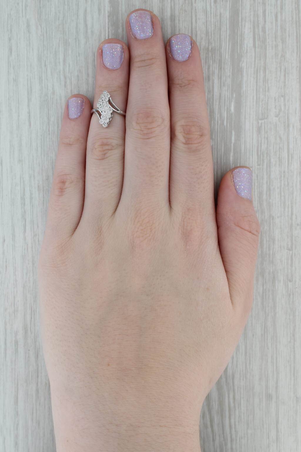 Dark Gray Diamond Bypass Ring 10k White Gold Size 4