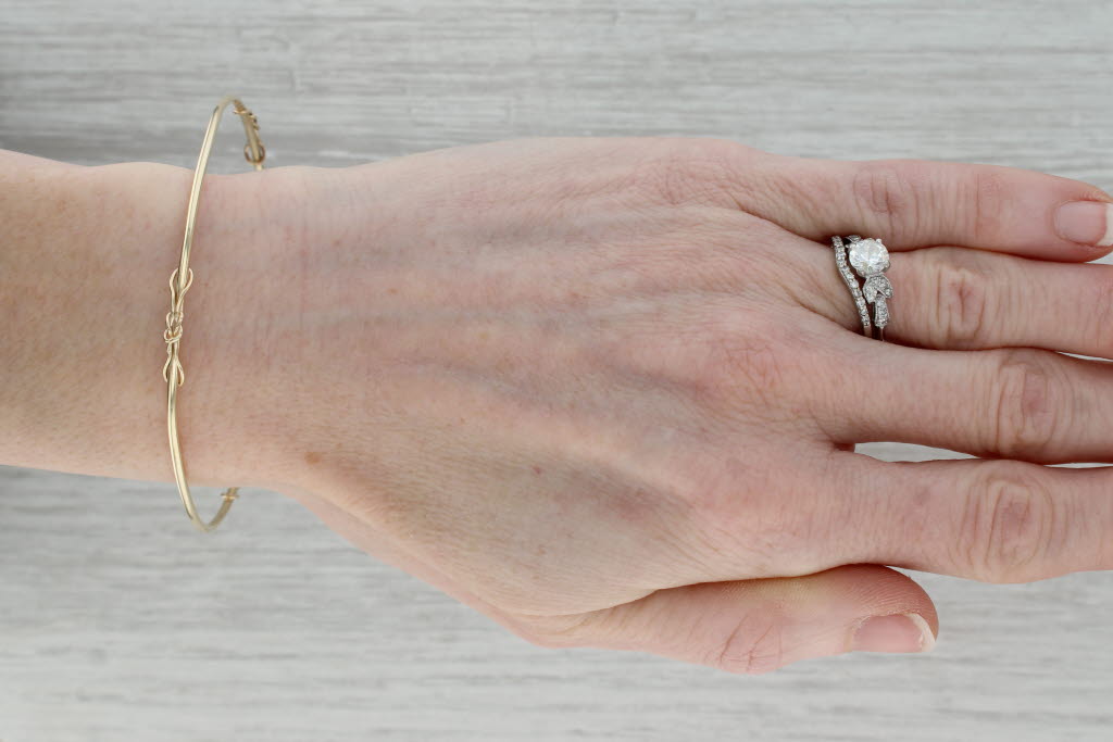 Dark Gray Handmade Bangle Bracelet 12k Yellow Gold Stackable 8" Pull Over