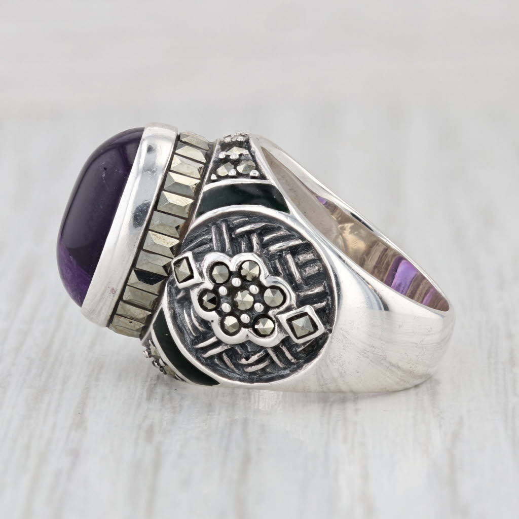 Amethyst Cabochon Marcasite Ring Sterling Silver Size 6 Statement