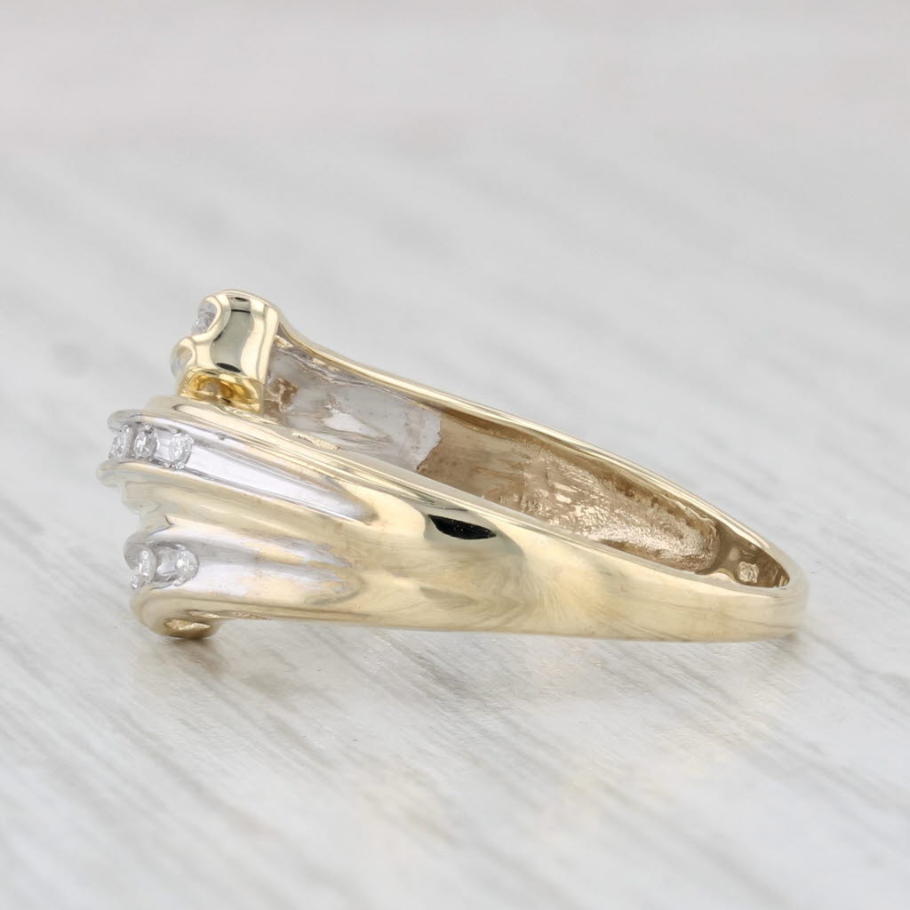 Light Gray Diamond Bypass Ring 10k Yellow Gold Sz 7 Anniversary Wedding Band Heart Accents