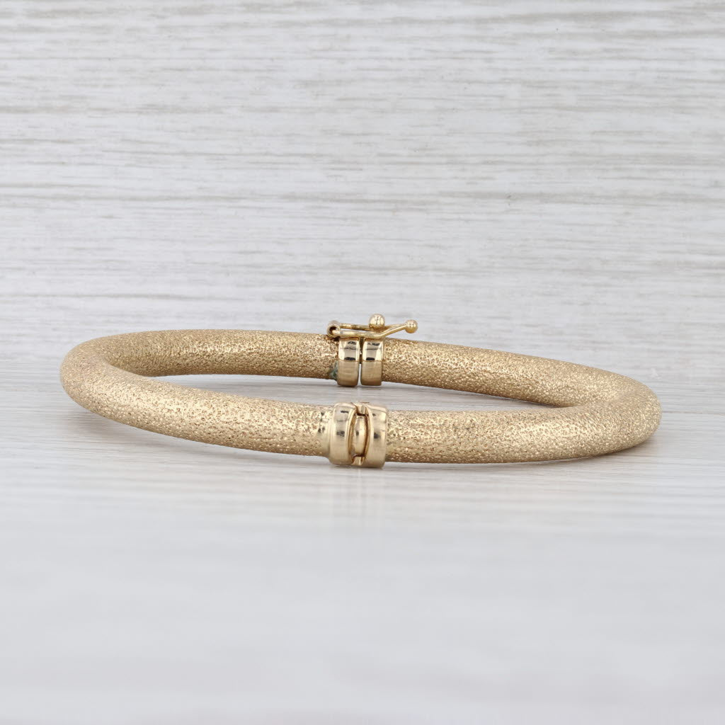 Brushed Sparkling Bangle Bracelet 14k Yellow Gold 7" 5.2mm Italian