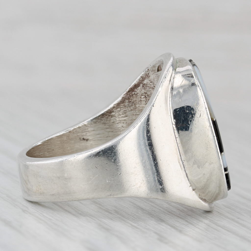 Gray Mother of Pearl Quartzite Mosaic Ring Sterling Silver Size 12 Angie Tom Navajo