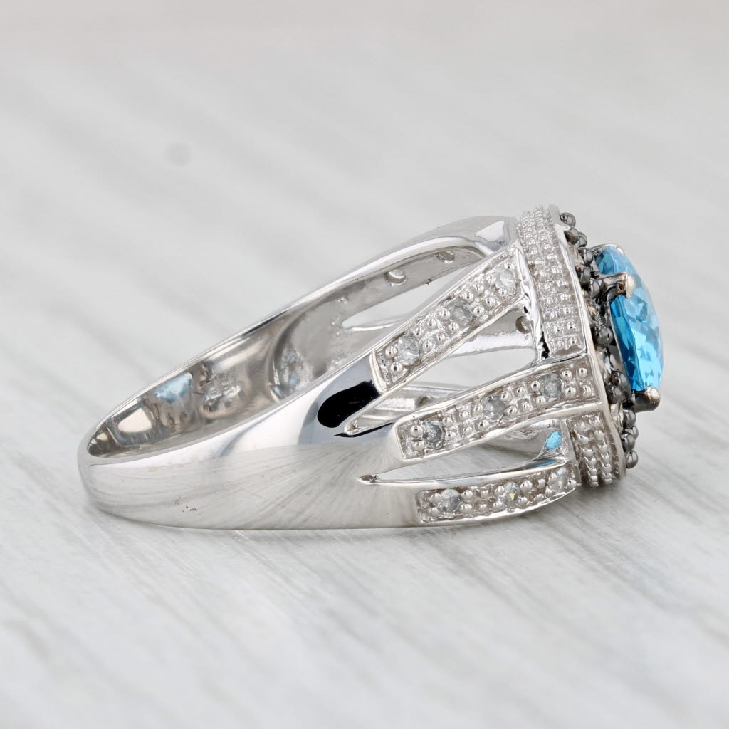 Light Gray 2.79ctw Oval Blue Topaz Diamond Halo Ring 10k White Gold Size 8.25 Cocktail