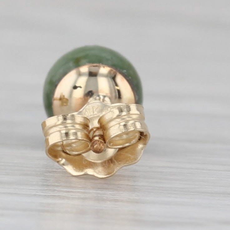 Gray Vintage Green Nephrite Jade Bead Stud Earrings 14k Yellow Gold