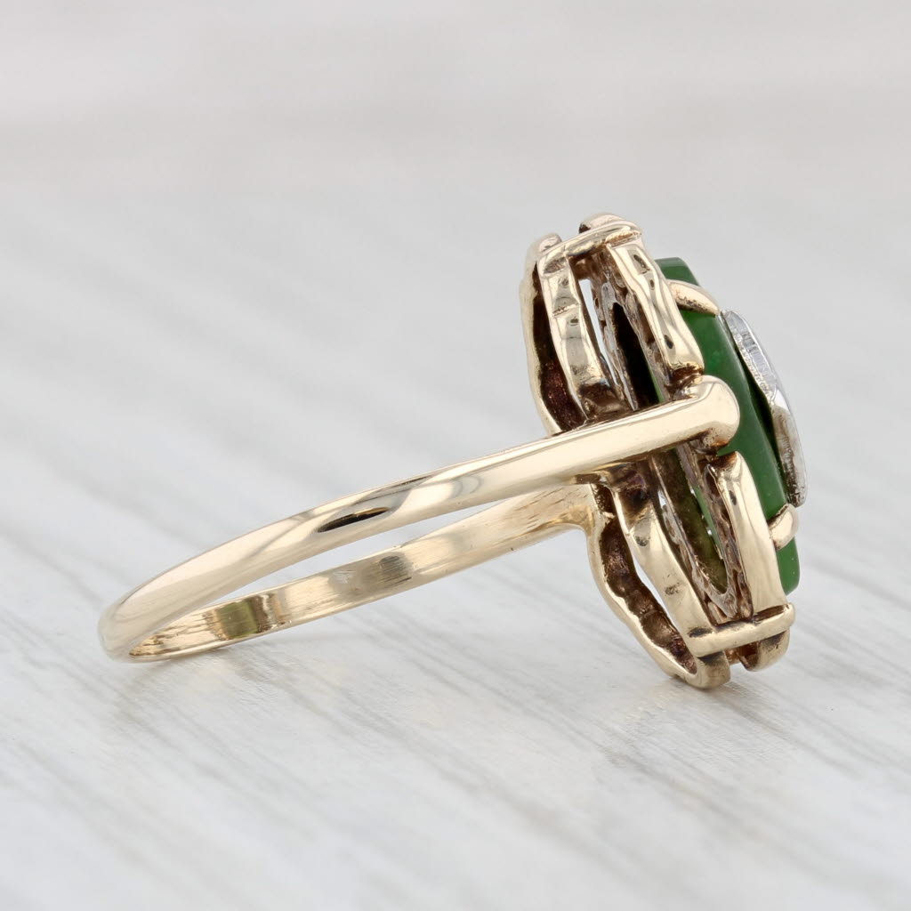 Light Gray Vintage Green Nephrite Jade Diamond Ring 10k Yellow Gold Size 6.25